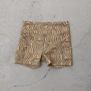 Outdoor Voices Yellow And Khaki Pampas Swirl Pattern Mini Exercise Shorts